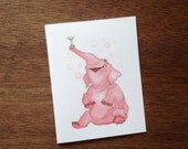 Pink Elephant and Martini Notecard Set