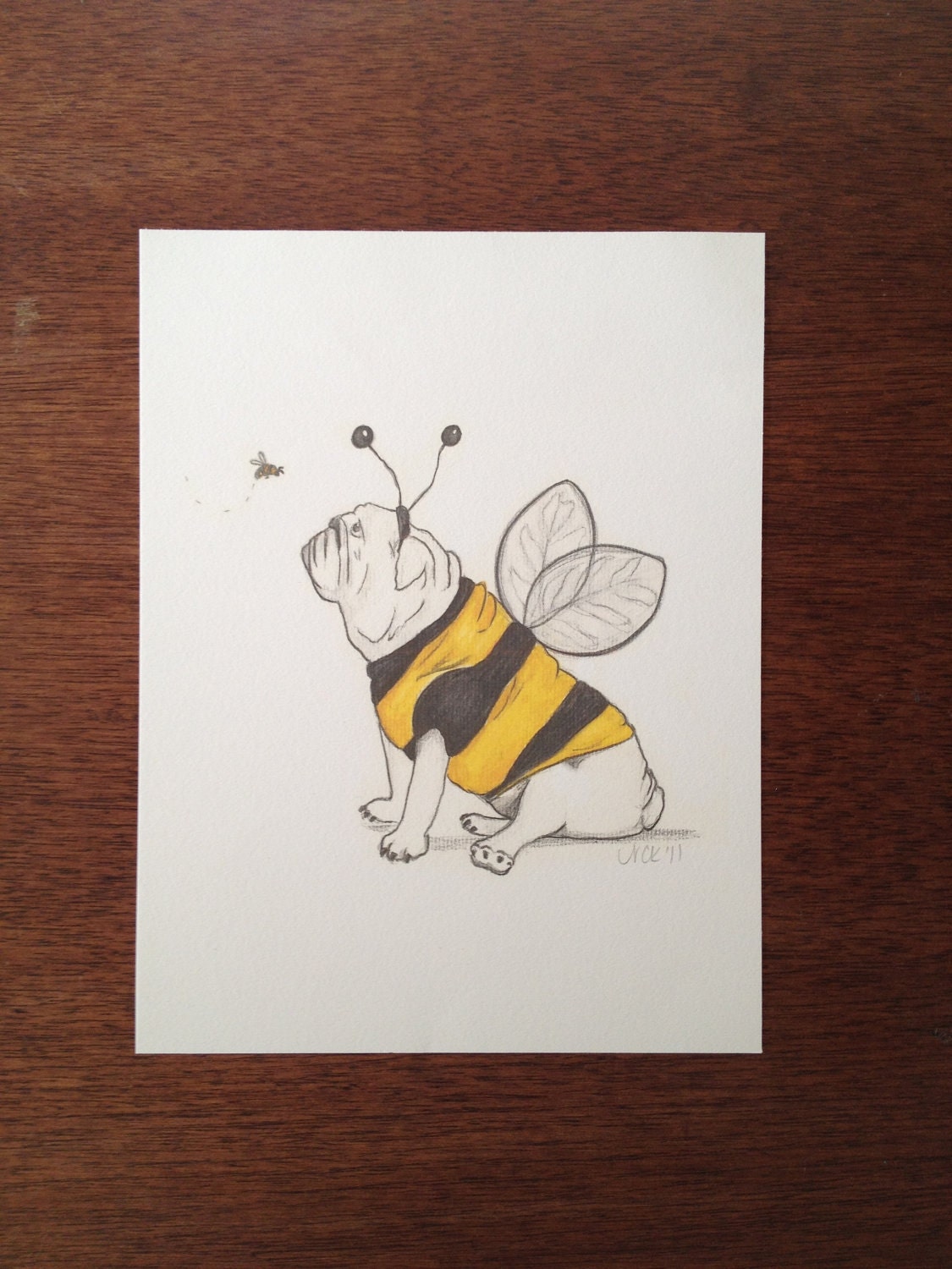 Bulldog with Bumblebee 8 x 10 print