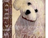 Vintage Look BICHON FRISE PRINT -  Poodle Dog Portrait -Sweet Pooch Poster - Shabby French Cottage Chic Charm -Signed Wendy Presseisen
