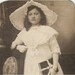Charming ANTIQUE PHOTO of a Pretty Young Victorian Girl in a Broad Floppy Hat and Lace Dress Holding a book with Bow