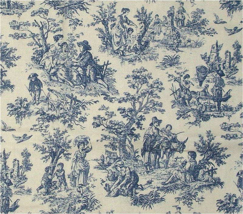 Items similar to Classic Blue and White WAVERLY TOILE FABRIC Rustic