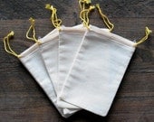 25 3.25x5 YELLOW Double Drawstring Cotton Muslin Bags