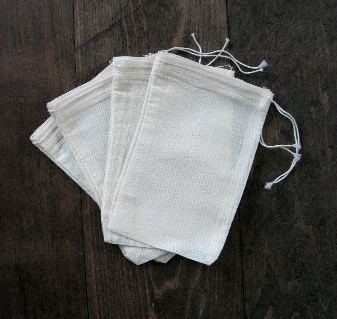 25 3x5 Cotton Muslin Drawstring Bags Bath Soap Herbs