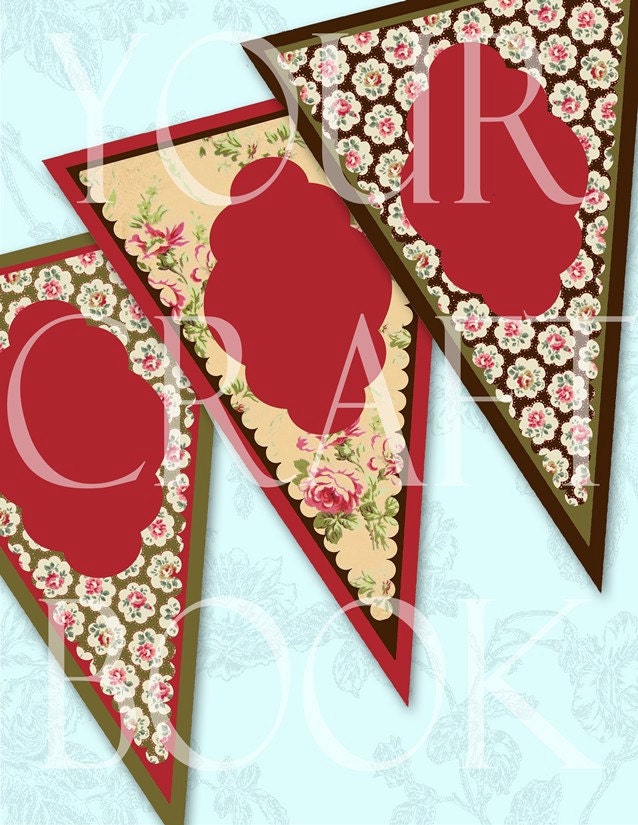 Vintage Style Bunting - Collage Sheet - Digital Download  - Altered Art -  U Print - Scrapbooking - Banner Flag Pennant 7BUNTING