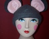 New Fleece Grey Mouse Animal Ears Hat Beanie Winter