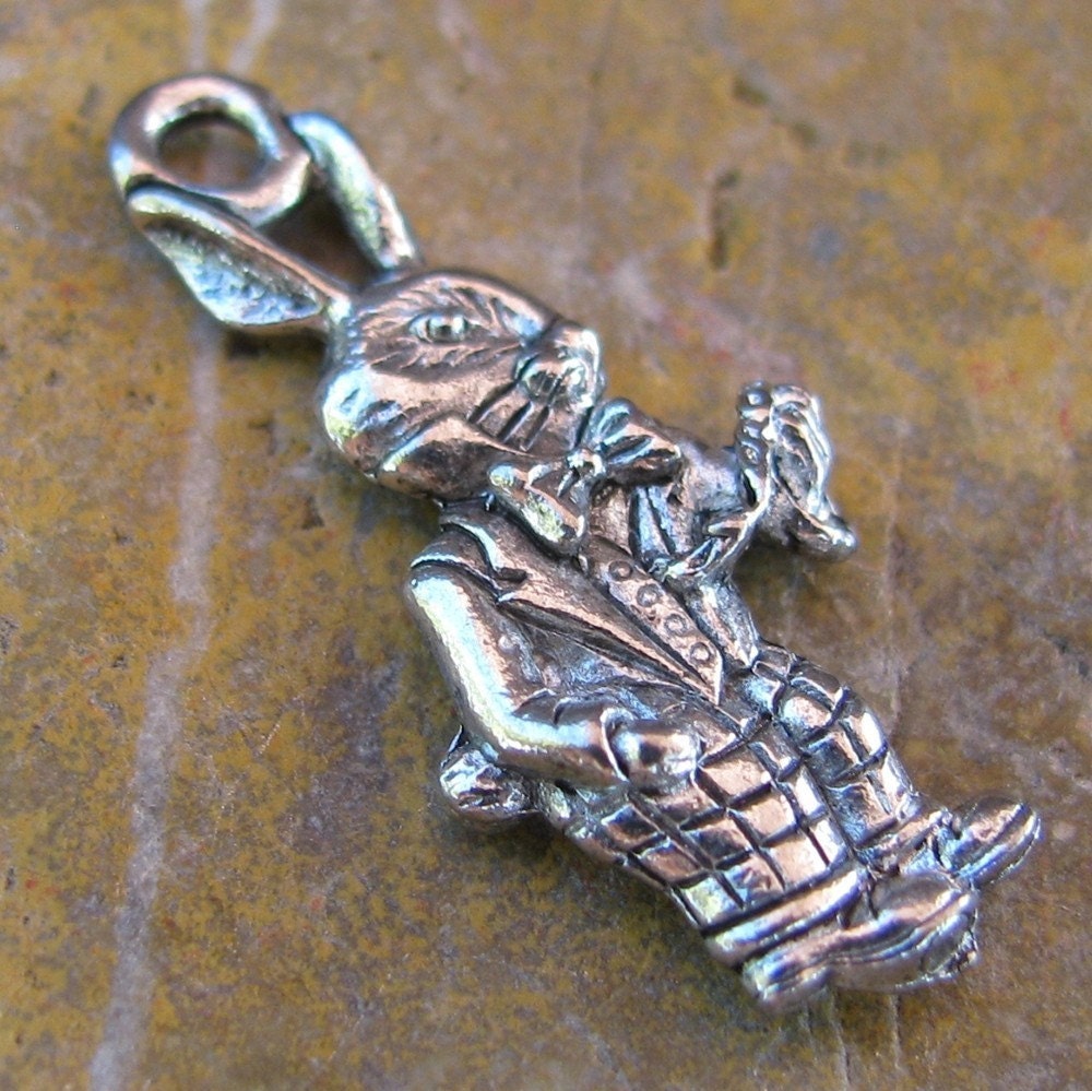 6 Silver White Rabbit Charm Jewelry Findings 1172