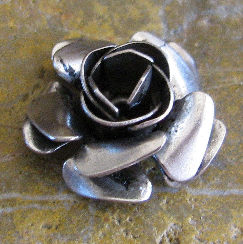 1 Antique Silver Brass Rose Flower No Ring Jewelry Finding 945