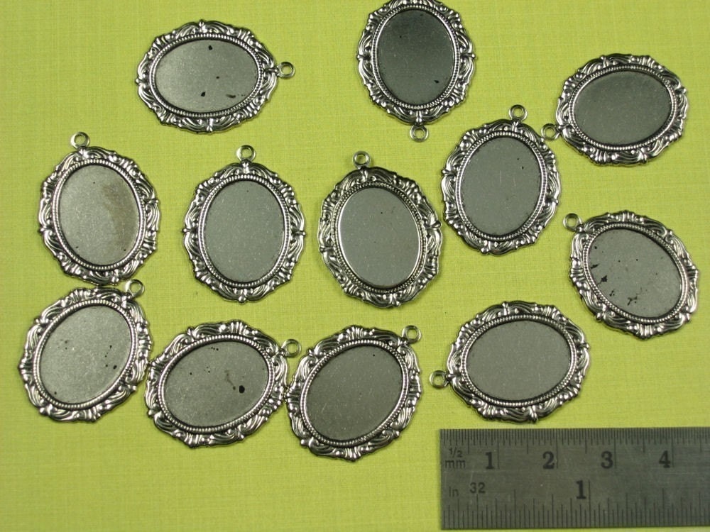 12 Ant Silver Cameo Setting 18x13 Jewelry Findings 588