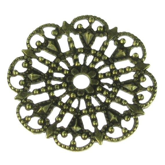 6 Brass Ox Round Filigree Jewelry Findings 328