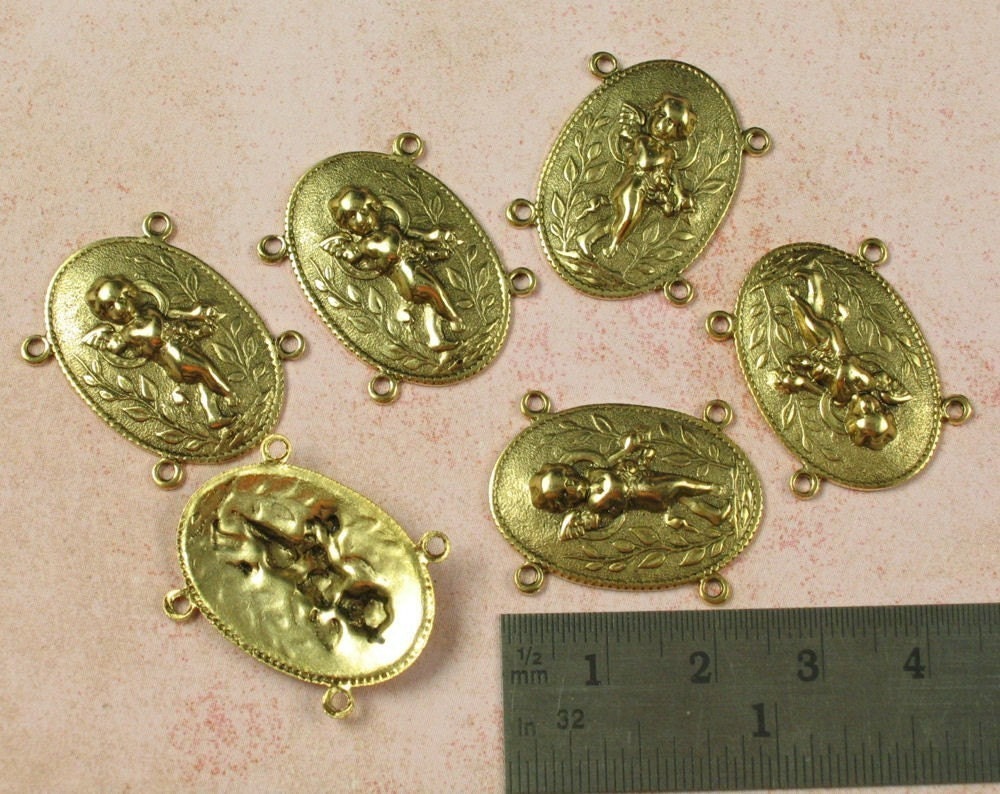 6 Antique Gold 4 Ring Connector Cherub Jewelry Finding 585