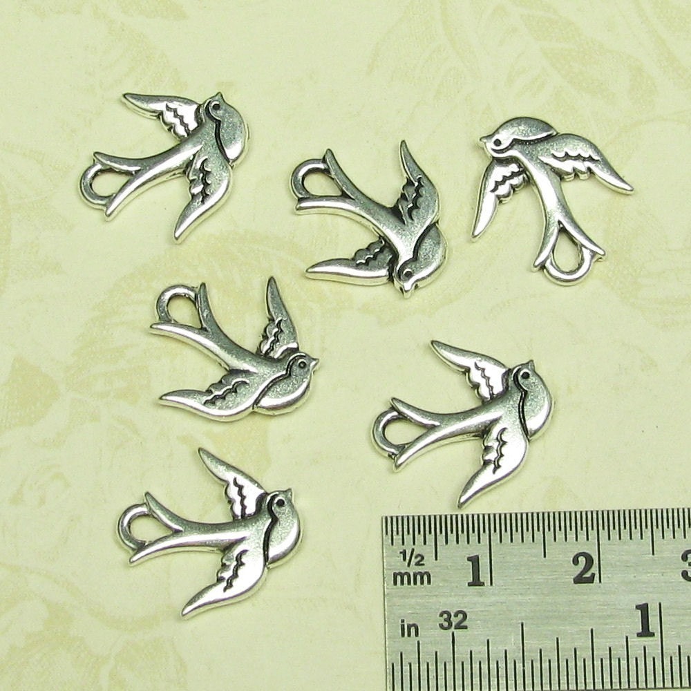 Reserve Listing for Dee - 9 Fine Silver Plated pewter Swallow Double Sided Charms 834