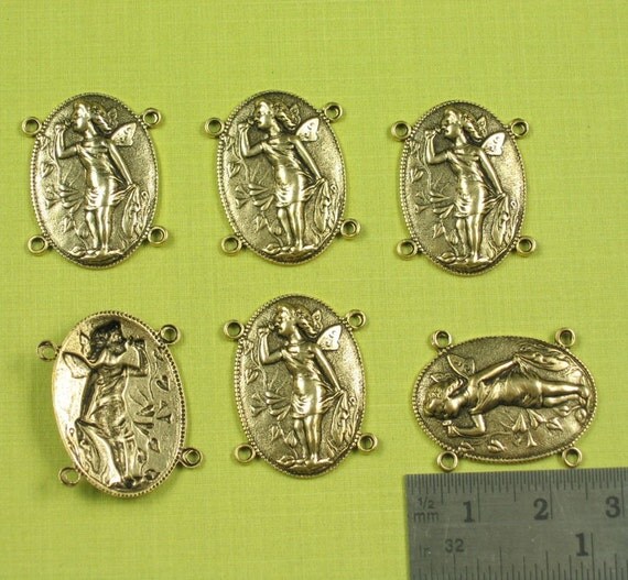 6 New Antiqued Gold Fairy 4 Hole Connector Jewelry Findings 433