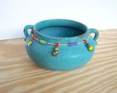 Stoneware Turquoise Pot with Beaded Beads