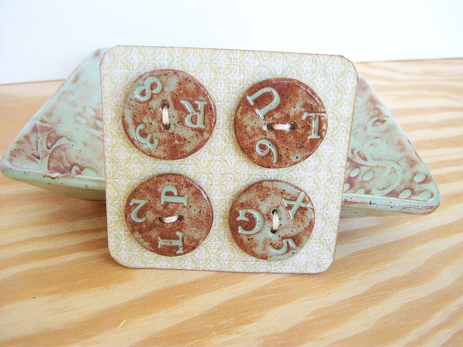RandomText Stoneware Buttons in Pistachio Shino - Set of 4