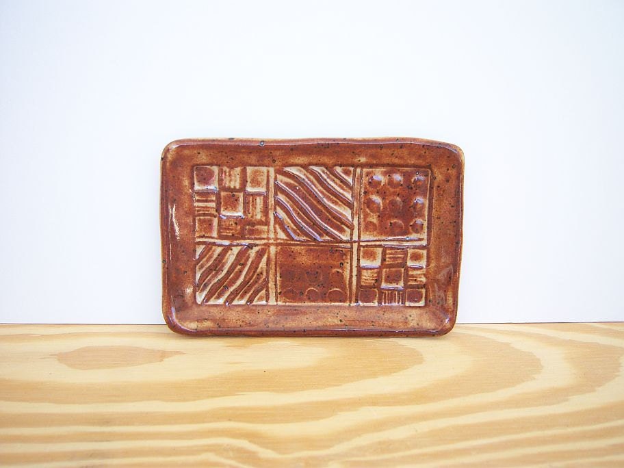 Stamped Ceramic Soap Dish in Shino Glaze