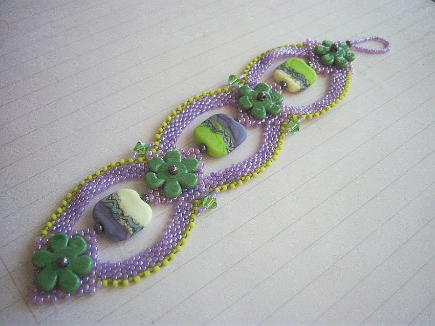 Lavender and Lime Beadweaving Bracelet