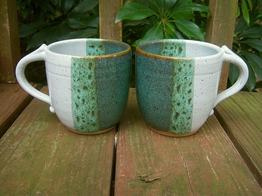 Sea Mist and White Cups - Set of 2
