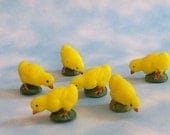 Buy 3 Get 1 FREE / Set of 6 Vintage German Miniature Baby Spring Easter Chicks New Old Stock Terrarium Dioramas Ornaments Cake Topper