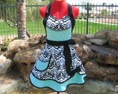 Something Blue - Divine Damask - Scarlett Chic  - Sassy Sweetheart Bib Apron - Aprons