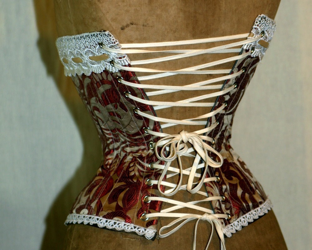 Bronze Steampunk Corset- Brocade Silk- Steampunk Wedding- Lingerie
