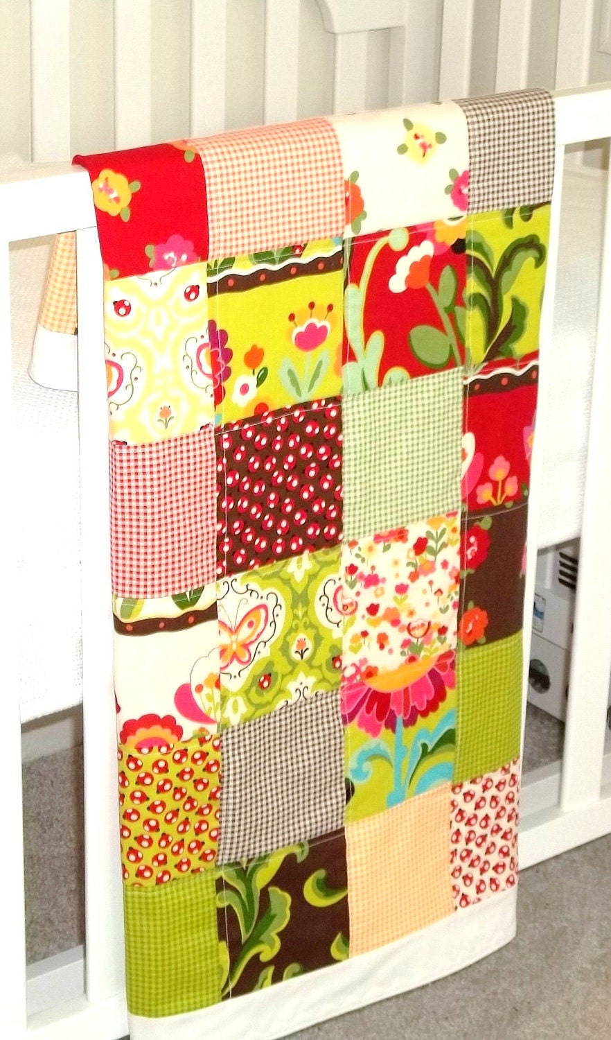Baby Blanket Modern Patchwork Infant Crib Blanket with Oops A Daisy Collection by Keiki for Moda Fabrics - Soft flannel back