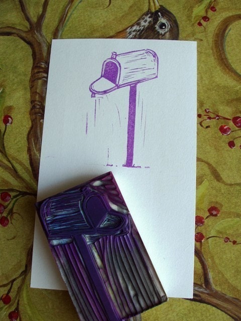 mailbox hand carved rubber stamp
