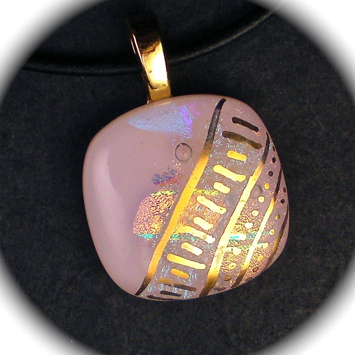 Delight Pink Dichroic Fused Glass Pendant Hand Painted In