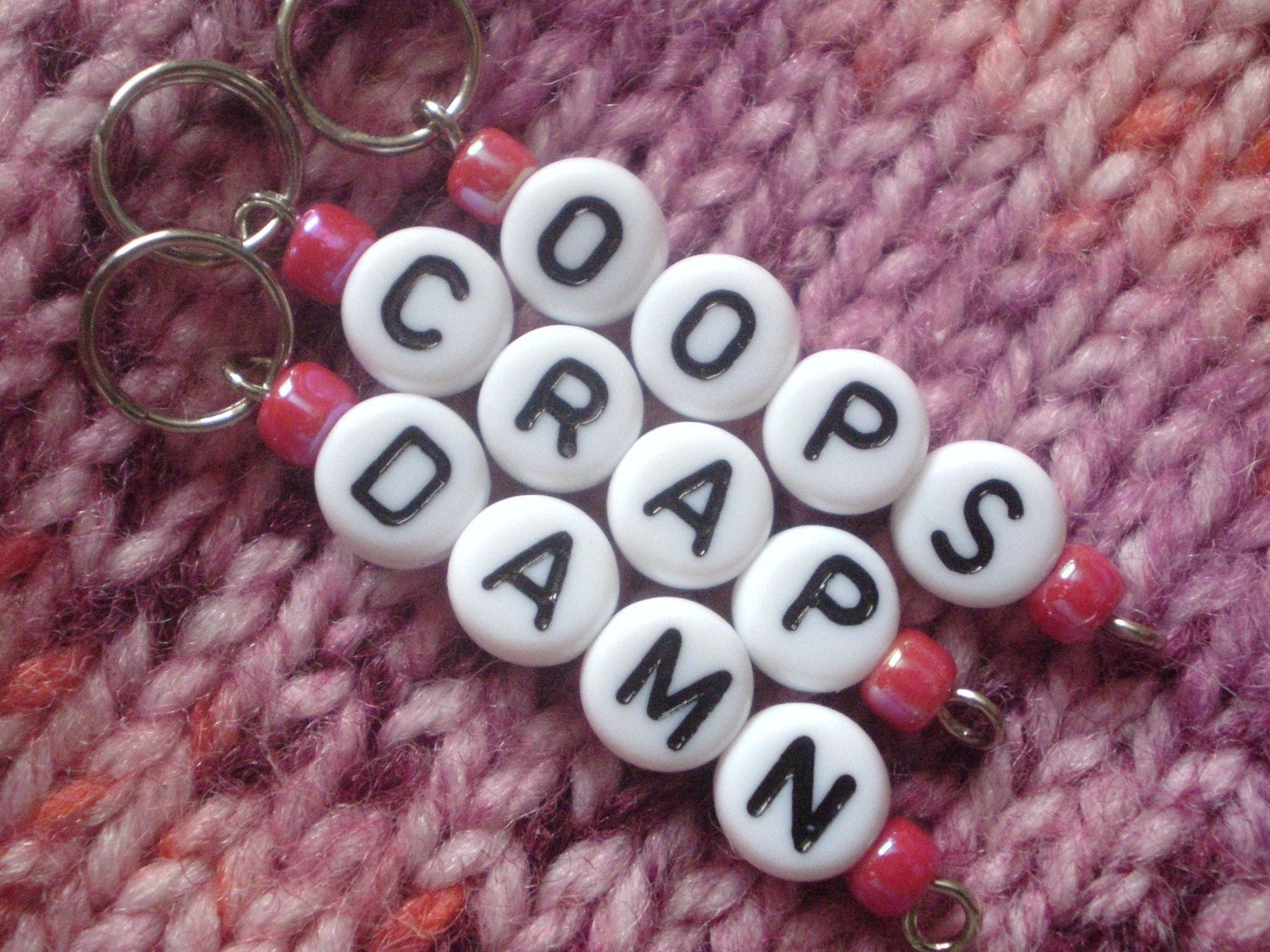 3 little words Oops, Crap, Damn Stitch Markers handmade for knit or crochet -  lots of colors and sizes