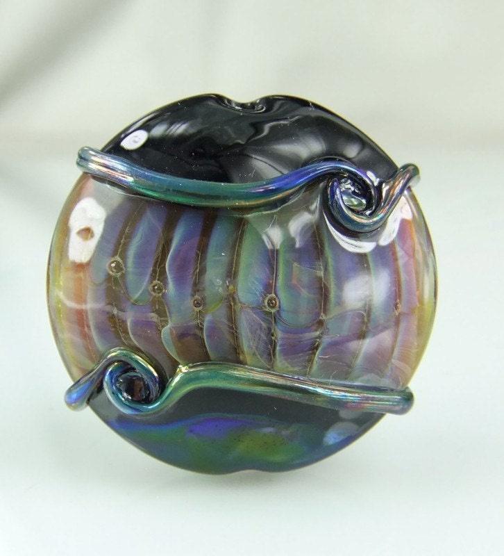 Handmade Glass Lampwork Focal Bead ,Black, Multi Colored