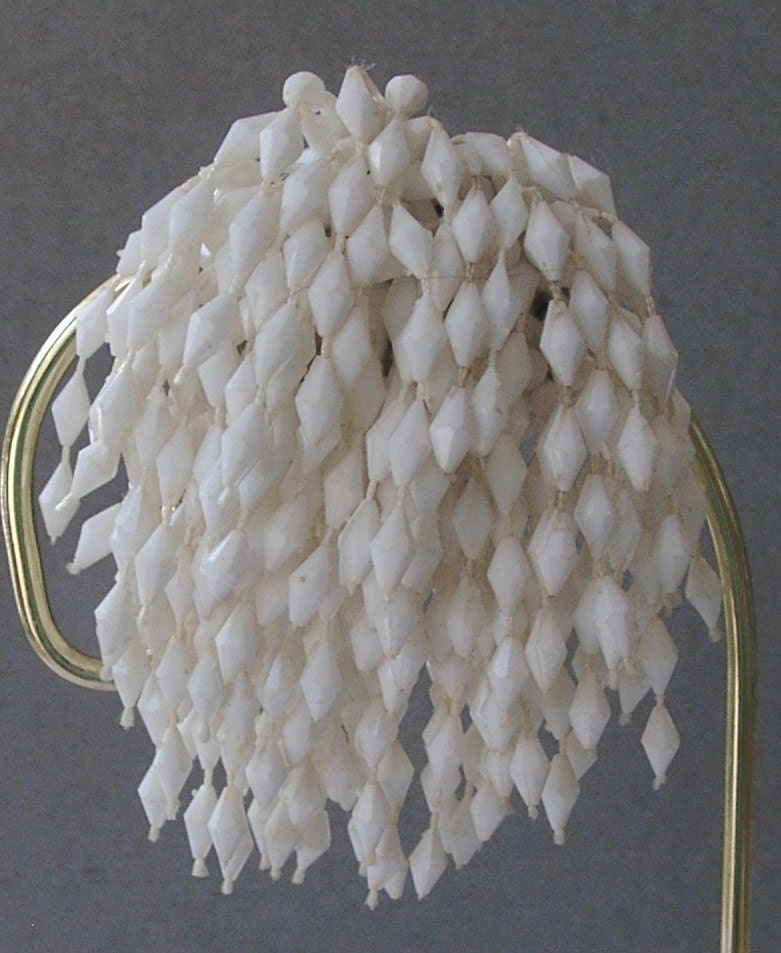 SALE Unusual Winter White Waterfall Pin Brooch Fused Bead Strands Giftable