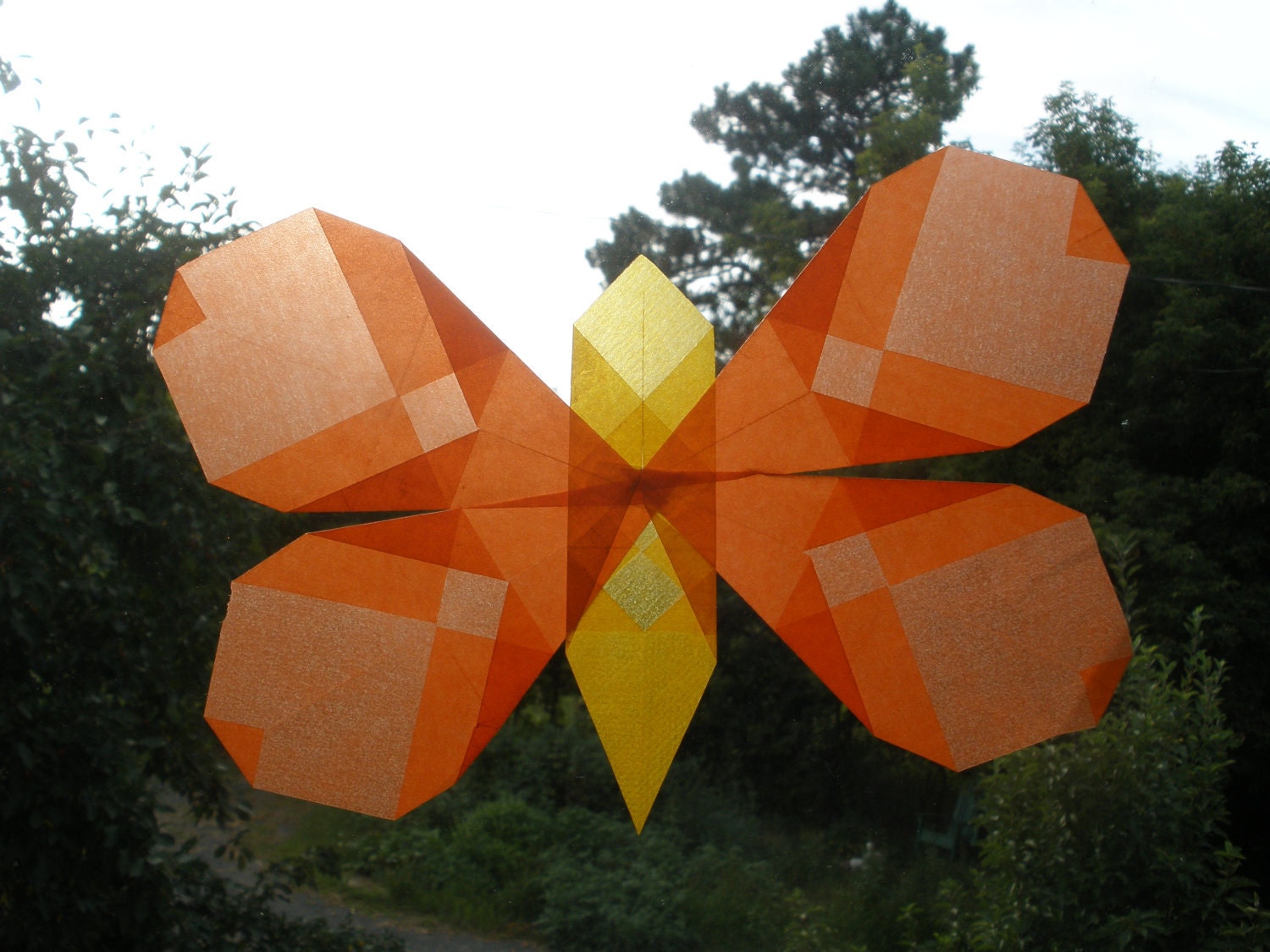Orange Butterfly Window Decoration (Waldorf Sun Catcher Similar to Translucent Star) - harvestmoonbyhand