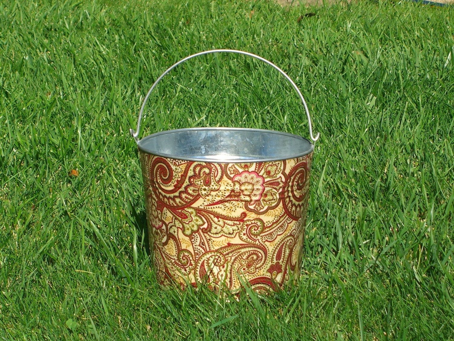 Wedding Pail Galvanized Metal Antique Paisley