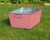 Galvanized Tub Rectangular Storage Bin Red and White Chevron Stripe
