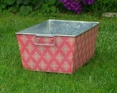 Metal Storage Container Galvanized Rectangular Bin Tea Rose Dainty Ornament