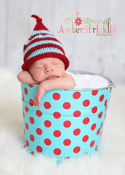 Newborn Baby Photo Prop Galvanized Bucket Aqua and Red Quarter Dot