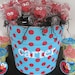 Newborn Baby Photo Prop Galvanized Bucket Aqua and Red Quarter Dot