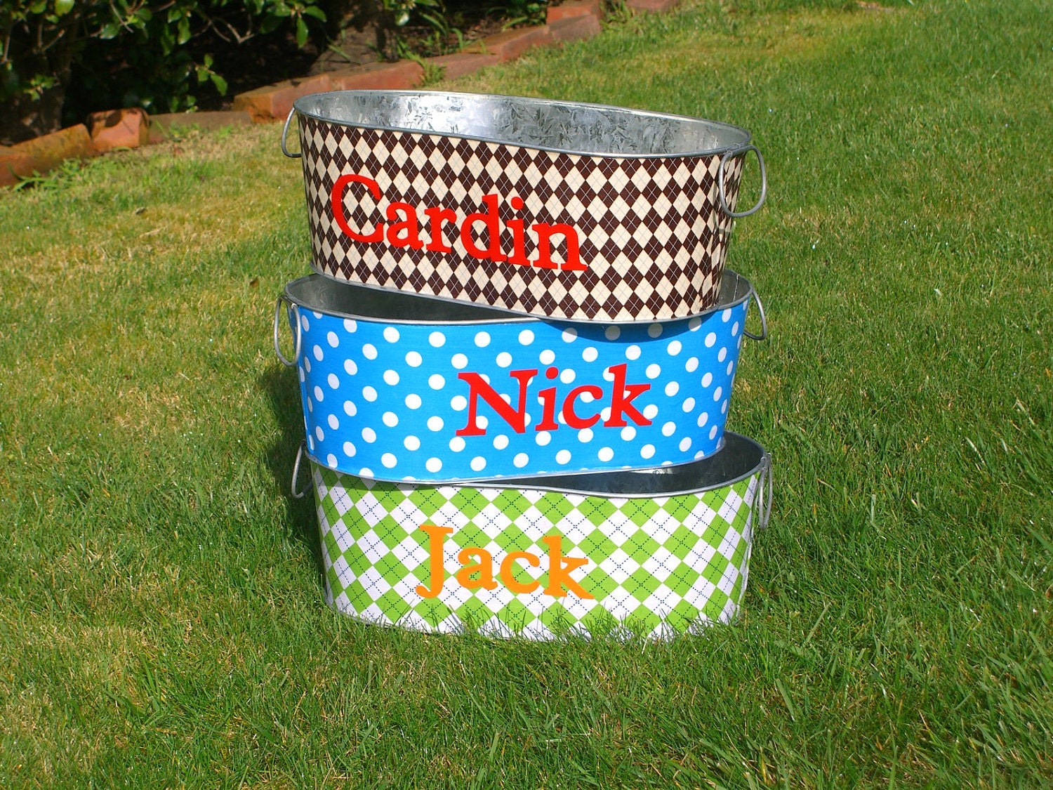 Large Oblong Baby Prop Galvanized Tub With a Monogram - You Pick the Print
