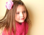 Wool felted flower in Black and White polka dot headband - Rose in Pink - Women & Girls