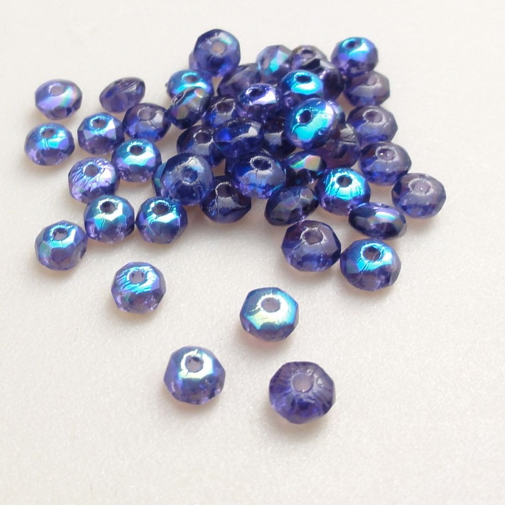 Purple Faceted Disc Rondell. 4MM purple AB glass bead faceted rondell from Czech Rep. (20) SB GB610 Purple Flying Saucers.