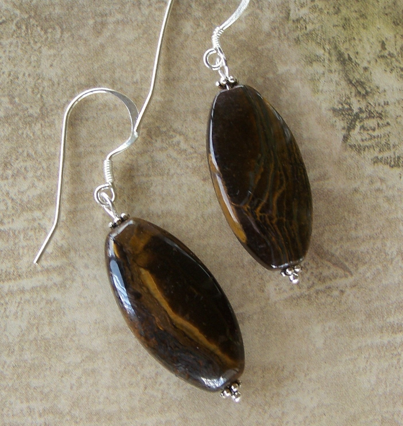 Tiger Iron Oval Drops Earrings