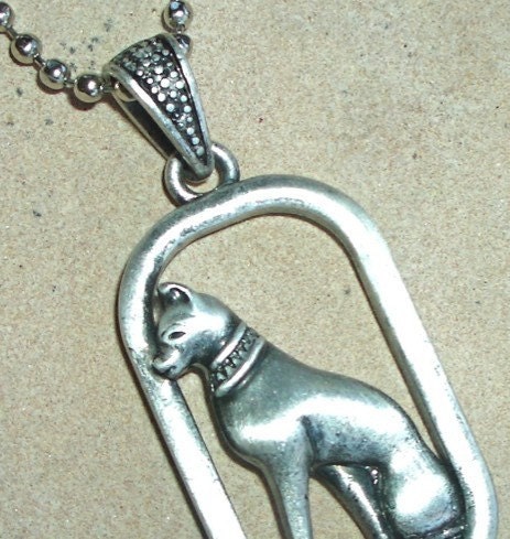 EGYPTIAN CAT METAL PENDANT NECKLACE Pewter Bastet by pinktophat