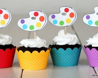 The ART Party - Custom Cupcake Toppers and Their Wraps from Mary Had a Little Party