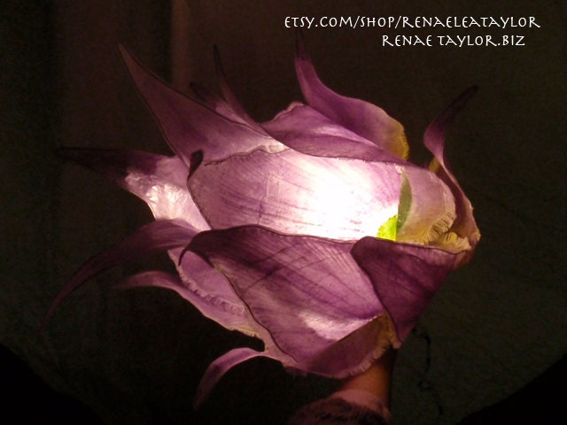 Lavender and Green (WAVY and FRINGED)  Lily Luminaire (Lamp) By Renae Taylor