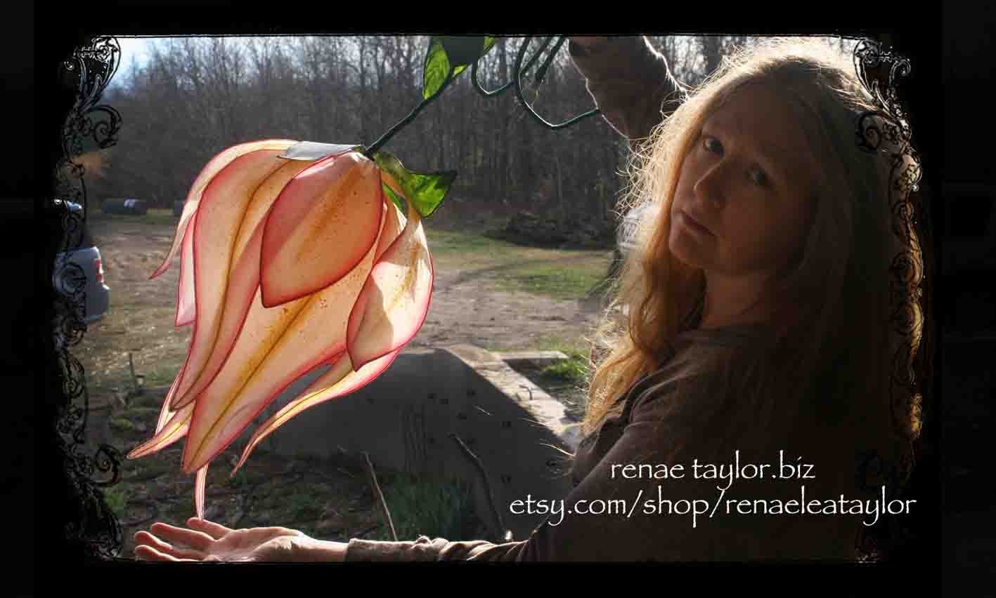 Large Pink and Yellow Lily inspired Paper Flower Luminaire (Lamp) By Renae Taylor