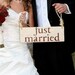 Handpainted Wooden Just Married Sign for Flowergirl, Ring Bearer, Great Photo Prop, Photographer, Choice of one or two handles,