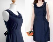 Custom fully lined bridesmaid pleated collar dress in navy and many colors