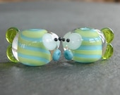 Lampwork beads 797 Fish Pair (2) Lime Green and Turquoise