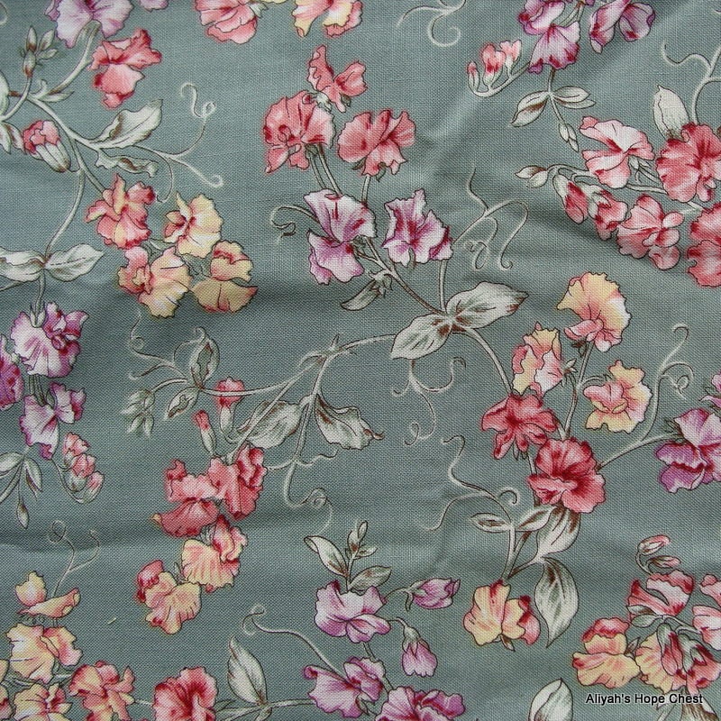 Green Floral Cotton Fabric --- 31 inch remnant