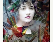 Fine Art Print, Giclee Archival Print, Photomontage, Collage, Painted Photographs, The Day of the Humming Birds