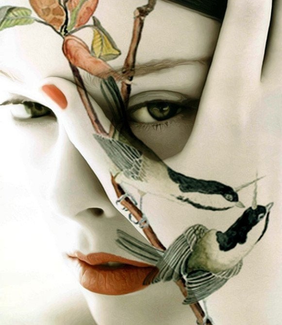 Fine Art Print, Giclee Archival Print, Photomontage, Collage, Painted Photographs, COUCOU....I see you...
